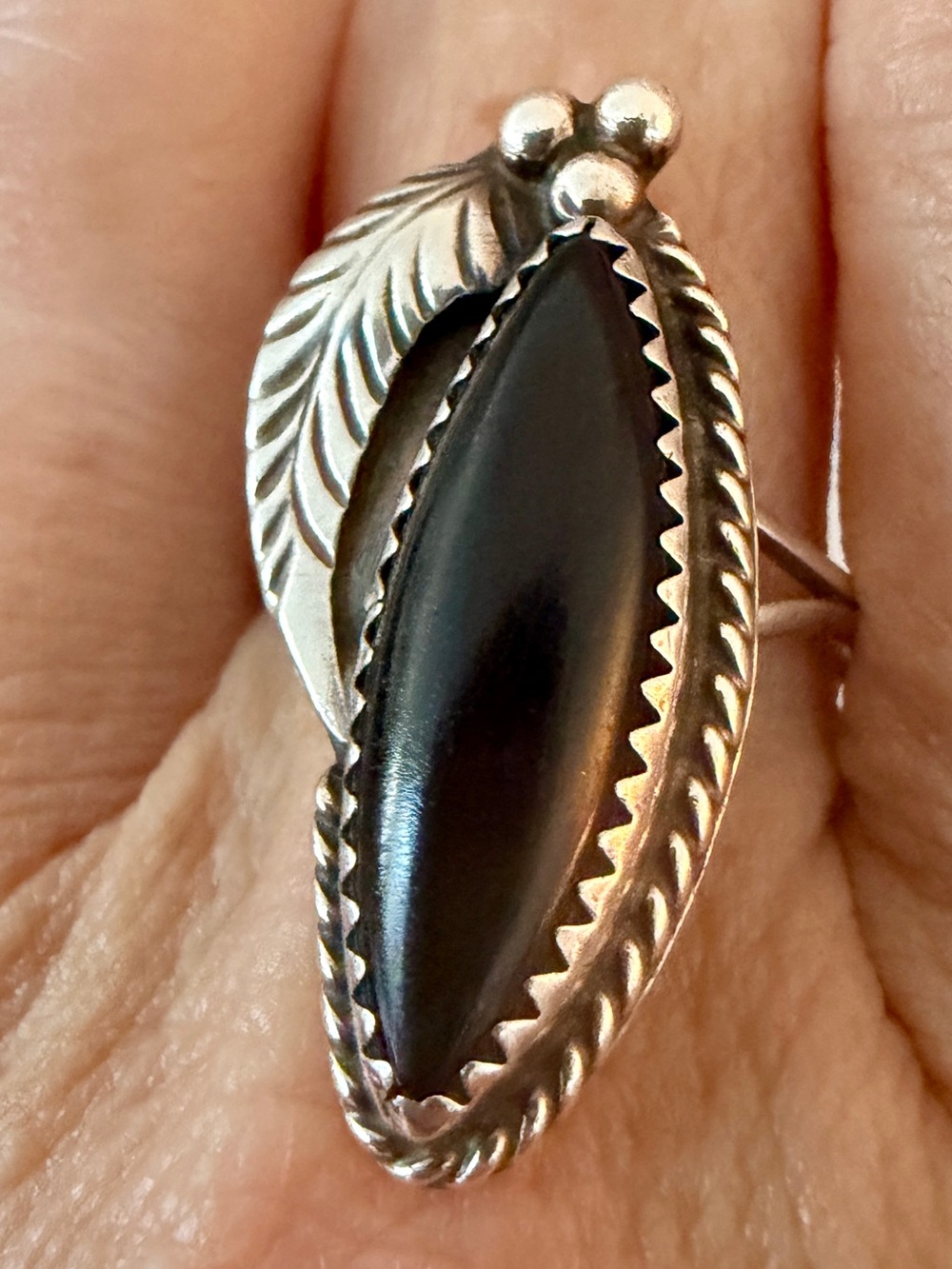 Lutricia Yellowhair Navajo Sterling Onyx Ring Vintage